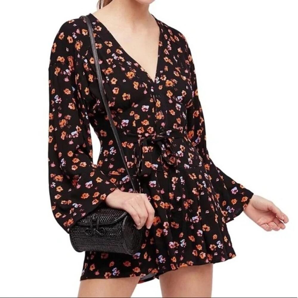 Bar III Floral Long Sleeve V Neck Mini Dress Size S Small